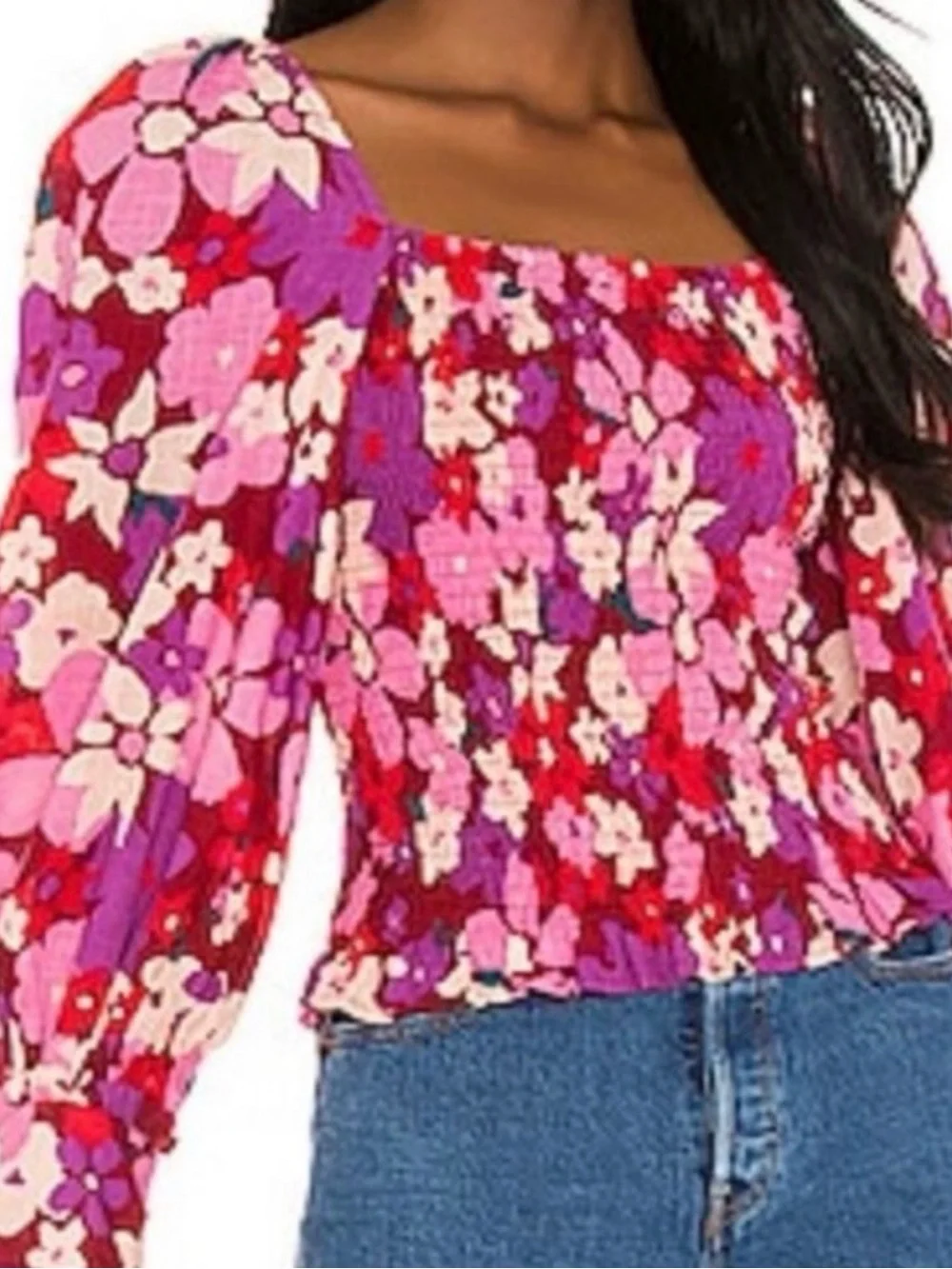 Free People Ariana Smocked Top Party Combo Pink Red Floral Size Medium
